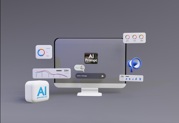 Photo 3d 電腦 ai 機器人 chatbot 網頁 uiux 軟件編程算法 3d 渲染插圖