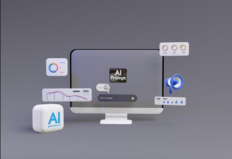 Photo 3d 電腦 ai 機器人 chatbot 網頁 uiux 軟件編程算法 3d 渲染插圖