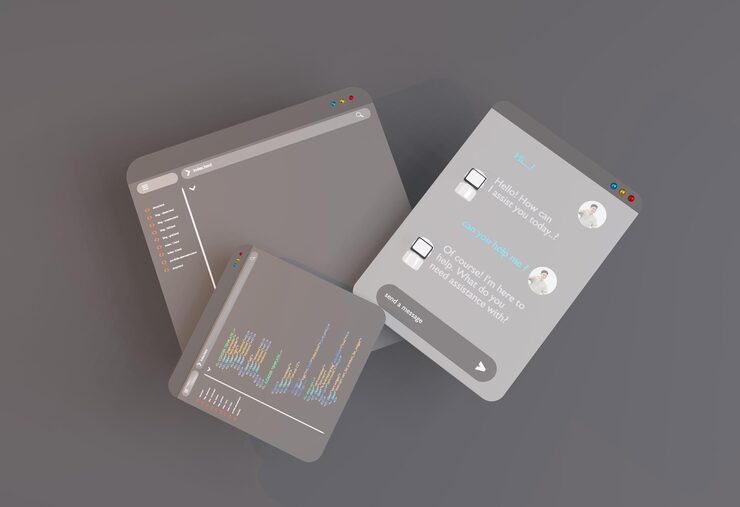 Photo 3d 컴퓨터 ai 로 채트 웹 uiux 소프트웨어 프로그래밍 알고리즘 3d 렌더링 일러스트레이션