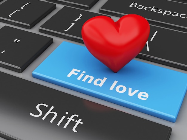 Foto tastiera di calcolatore 3d con il tasto ed il cuore di amore.