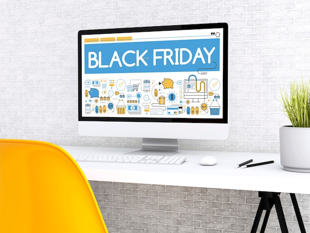 Computer 3d con la parola black friday.