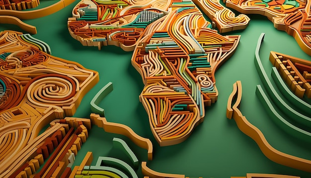 Photo a 3d concept of interwoven colorful african patterns forming a map of africa