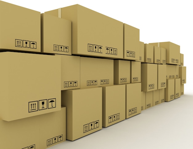 3D concept a lot of cardboard boxes . 3d rendered illustration