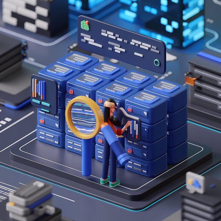 Photo 3d concept of media file management searching image and video files in nft database document management soft document flow app compound docs concept 3d vector rendering magnifying nft