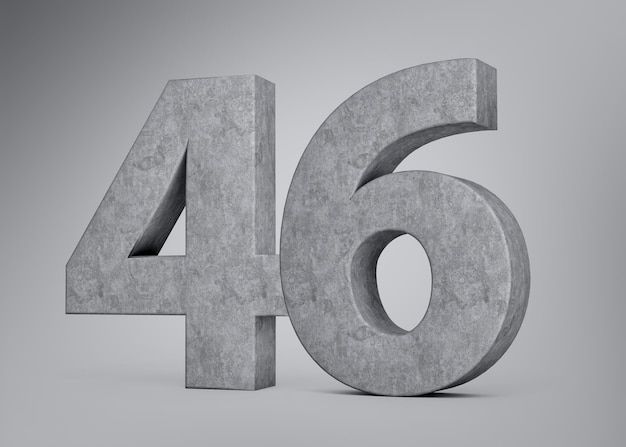 3d Concrete Number Forty Six 46 Digit Made Of Grey Concrete Stone Grey Background 3d Illustration