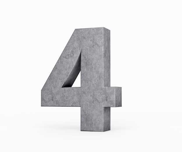 3d Concrete Number Four 4 Digit Made Of Grey Concrete Stone On White Background 3d Illustration