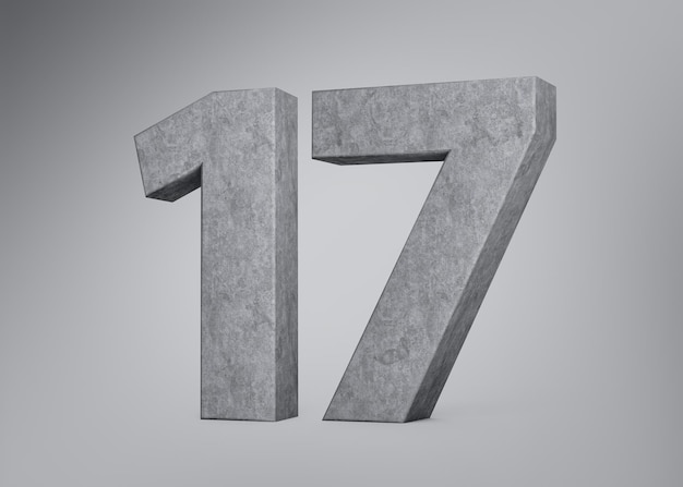 写真 3dコンクリート番号17 17 ⁇  灰色の背景に灰色のコンクリートの石で作られた3dイラスト