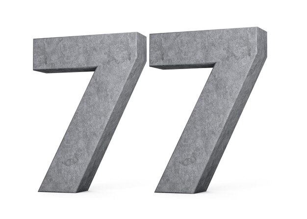 Photo 3d concrete number seventy seven 77 digit made of grey concrete stone on white