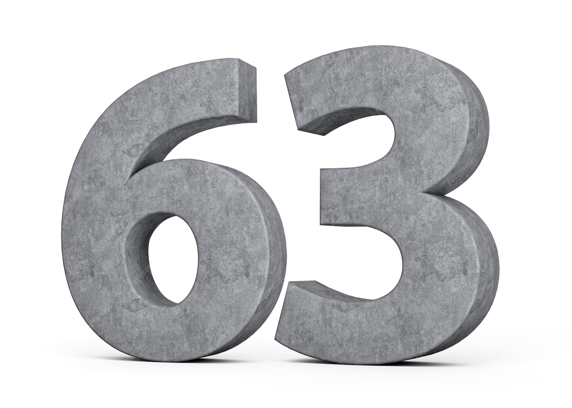 Premium Photo | 3d concrete number sixty three 63 digit made of grey