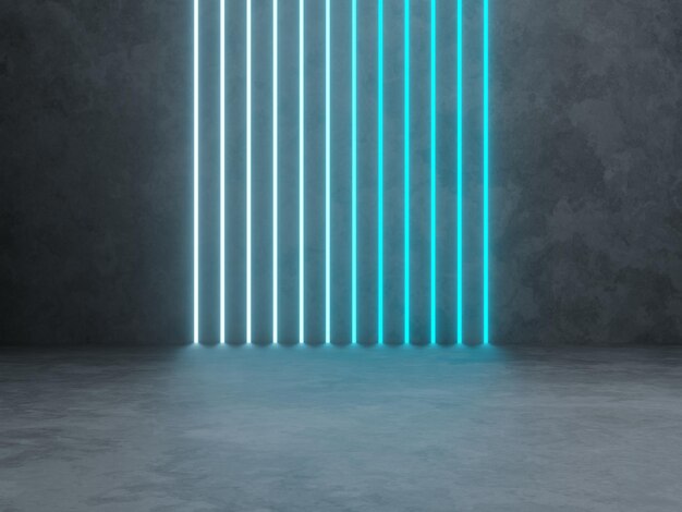 3D concrete room with gradient neon lights