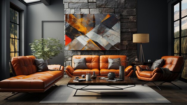 Foto interni contemporanei del soggiorno 3d e mobili moderni