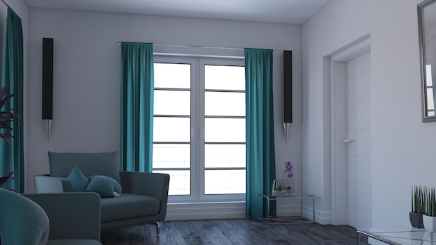 3D contemporary Living Room Interior and modern furniture