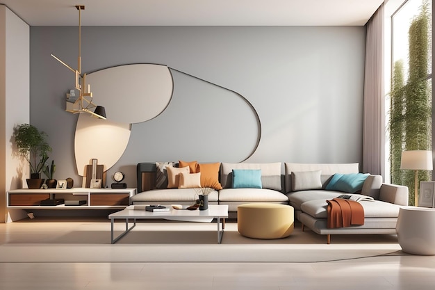 3d contemporary living room interior and modern furniture