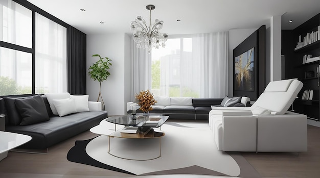 3d contemporary living room interior and modern furniture