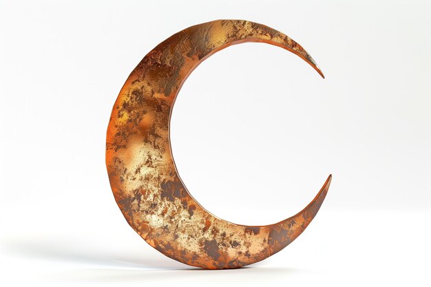 3d copper crescent moon isolated on white background ramadan kareem holiday celebration concept