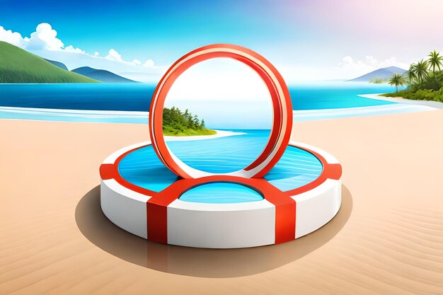 3d cosmetic ad template in island vacation theme Tube mock up on round podium