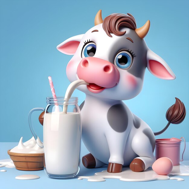 Photo 3d cow cute cartoon milk