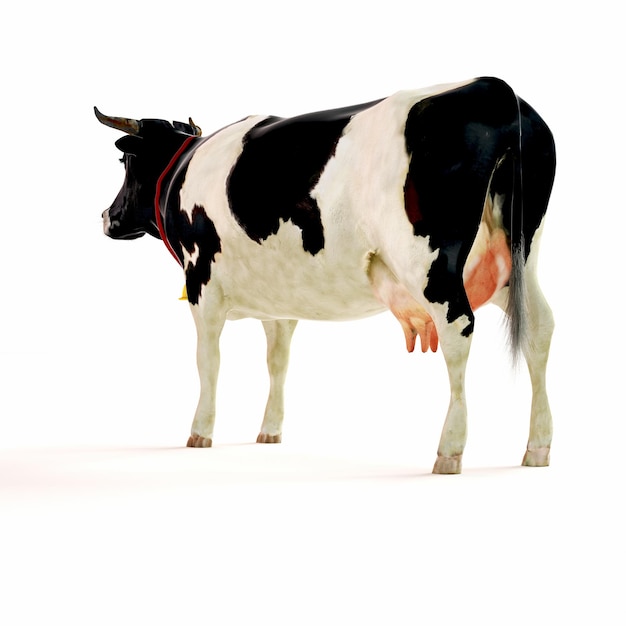 Foto rendering di mucca 3d su sfondo bianco