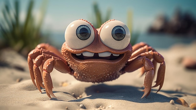 3d crab illustration on the beach