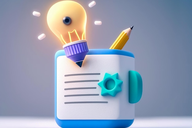 3d Creative writing education concept light bulb and pencils on paper ideas Copywriting and storytelling