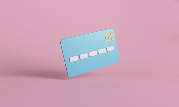 3d credit card floating on pink background