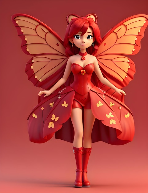 3d crimson butterfly with flat color background