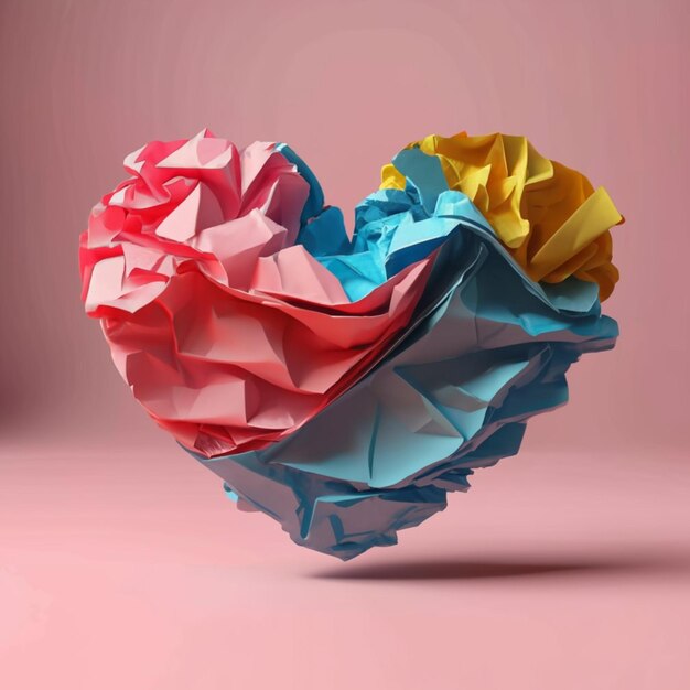 Photo 3d crumpled paper in the shape of a heart