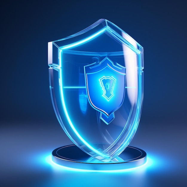 a 3D crystal blue security shield in the style of luminous objects