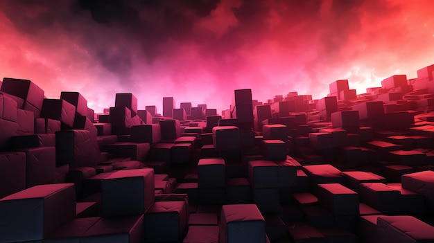 3D cube wallpaper modern glow red