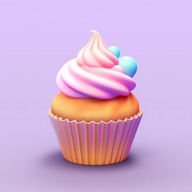 3d cupcake icon on purple background