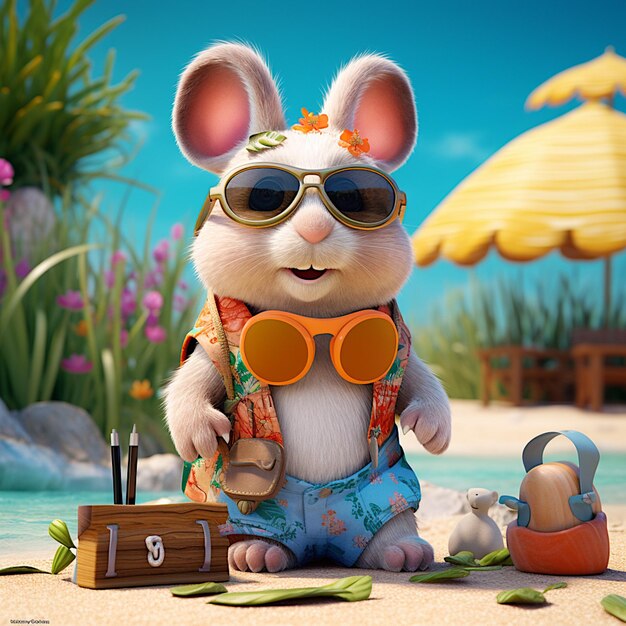 3d cute animal summer