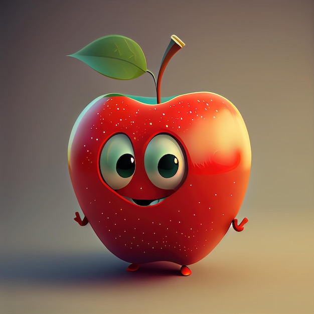 3d Cute Apple Cartoon Character Generative AI