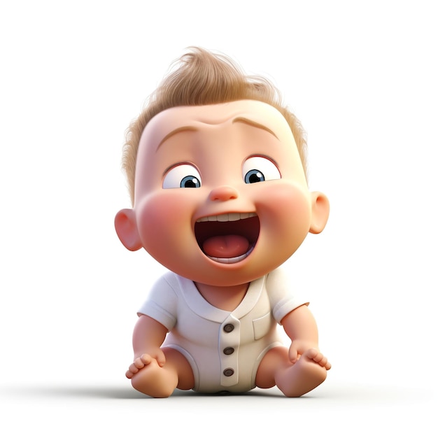 3d cute baby cartoon character with cheerful expression