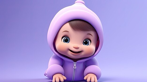 3d cute baby isolated on purple background