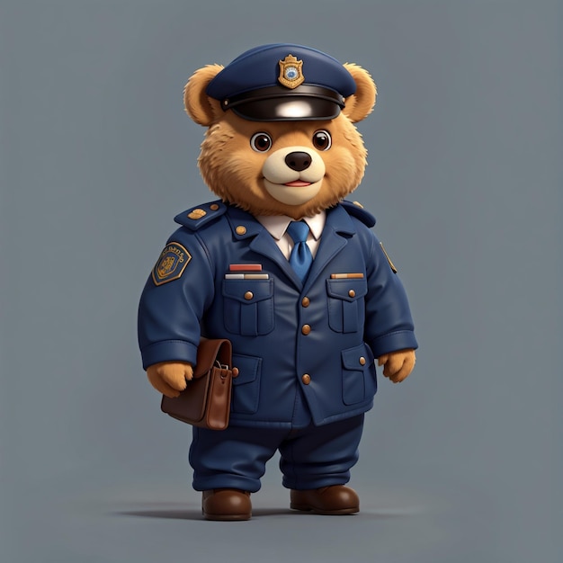 a 3D Cute bear doll in traffic police officer uniform
