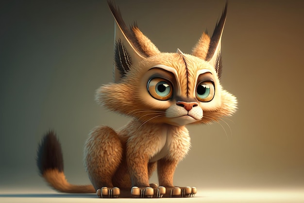 3D cute big eye lynx cartoon