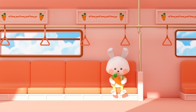 3d Cute Bunny Rides The Subway