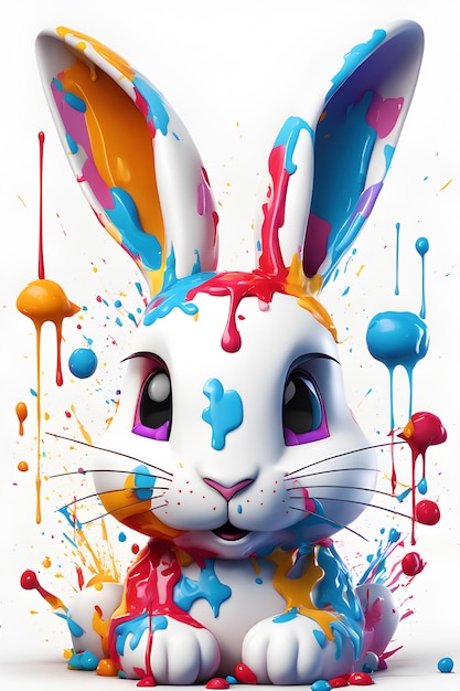 3d cute bunny white background colorful paint hyper detailed generated ai