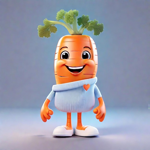 3D cute carrot cartoon character generated by AI