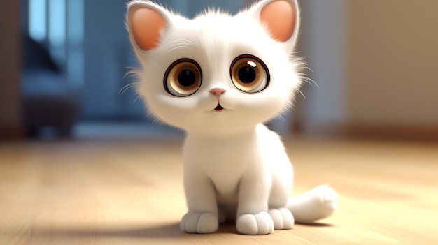 3D милая мультфильмная кошка с большими глазами, созданная с помощью генеративного ИИ