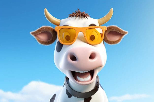 3d cute cartoon cow wearing sunglasses