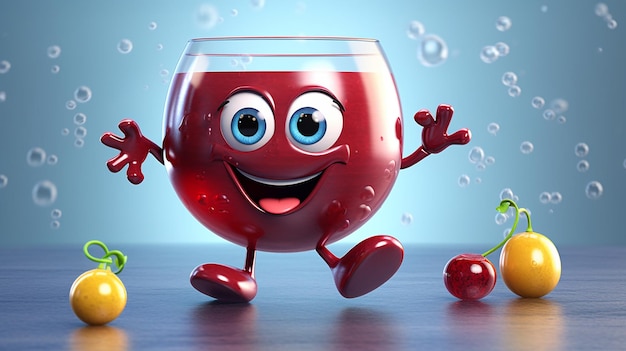 3d cute cartoon cranberry juice character created by generative AI