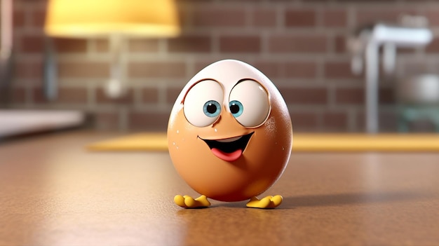 3d cute cartoon egg character generative Ai