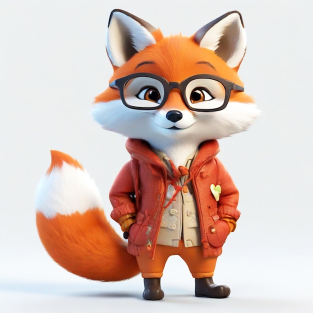 3D Cute cartoon fox in a suit and glasses