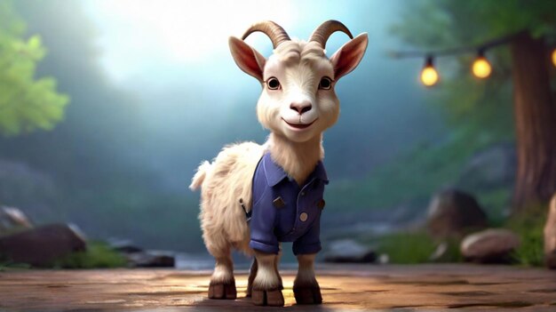 3d cute cartoon Goat realistic 3d animal