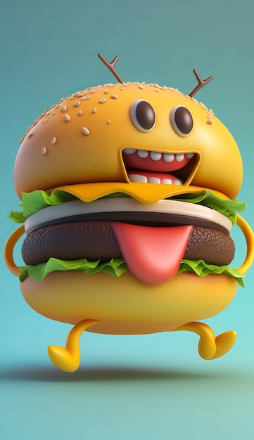 ハンバーガーの 3 D のかわいい漫画のキャラクター