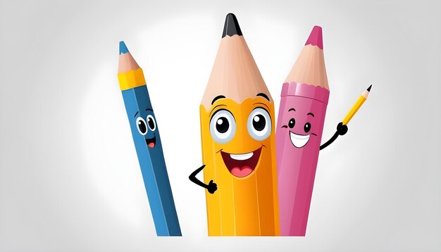 3d cute cartoon happy pencil