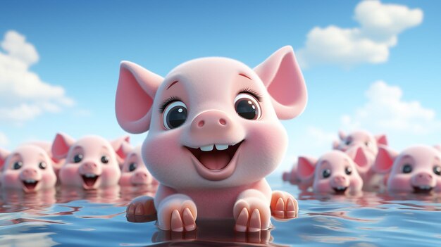 Photo 3d cute cartoon pig character