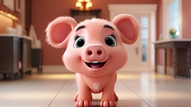 3D 만화의 귀여운 돼지 캐릭터