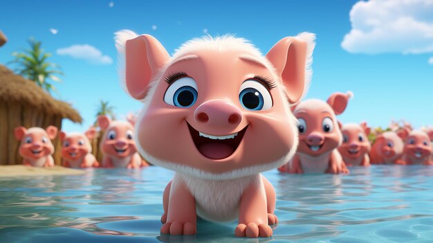 Photo 3d cute cartoon pig character